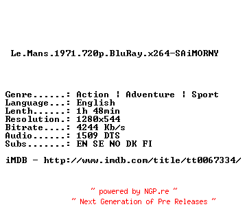 NFO for the release Le.Mans.1971.720p.BluRay.x264-SAiMORNY by SAiMORNY