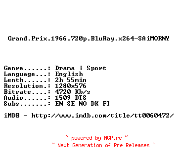 NFO for the release Grand.Prix.1966.720p.BluRay.x264-SAiMORNY by SAiMORNY