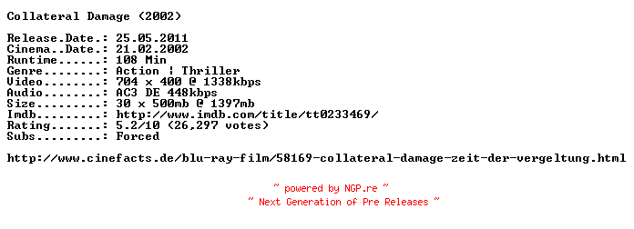 NFO for the release Collateral.Damage.German.2002.AC3.BDRip.XviD.INTERNAL-ARC by ARC