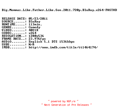 NFO for the release Big.Mommas.Like.Father.Like.Son.2011.720p.BluRay.x264-FASTHD by FASTHD