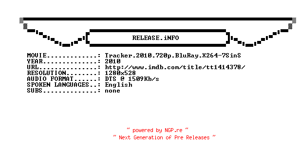 NFO for the release Tracker.2010.720p.BluRay.X264-7SinS by 7SinS