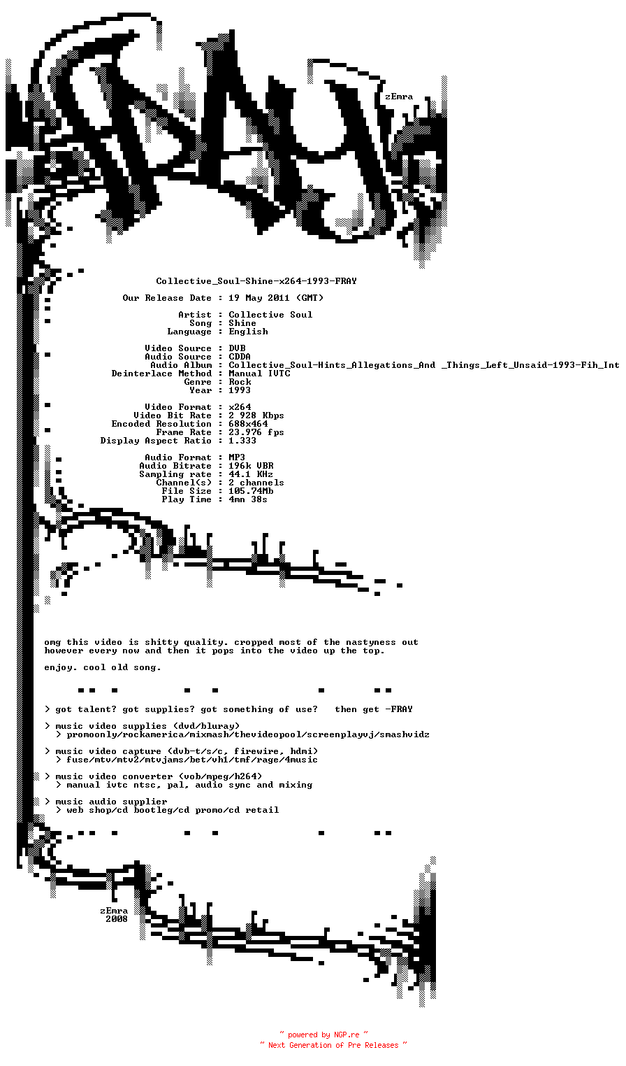 NFO for the release Collective_Soul-Shine-x264-1993-FRAY by FRAY