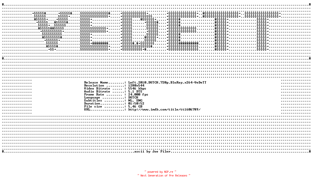NFO for the release Loft.2010.DUTCH.720p.BluRay.x264-VeDeTT by VeDeTT