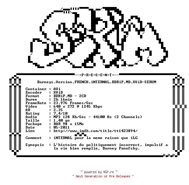 NFO for the release Barneys.Version.FRENCH.iNTERNAL.BDRiP.MD.XViD-SERUM by SERUM