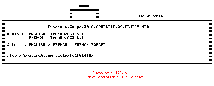 NFO for the release Precious.Cargo.2016.COMPLETE.QC.BLURAY-4FR by 4FR