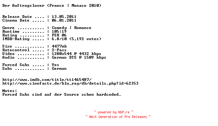 NFO for the release Der.Auftragslover.German.720p.BluRay.x264-EXQUiSiTE by EXQUiSiTE