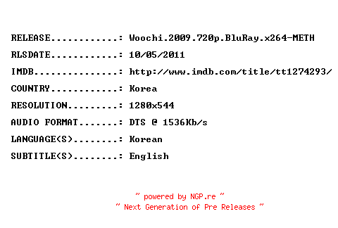 NFO for the release Woochi.2009.720p.BluRay.x264-METH by METH