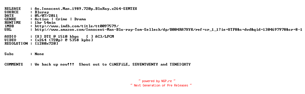 NFO for the release An.Innocent.Man.1989.720p.BluRay.x264-SEMTEX by SEMTEX