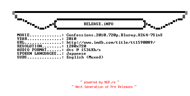 NFO for the release Confessions.2010.720p.Bluray.X264-7SinS by 7SinS