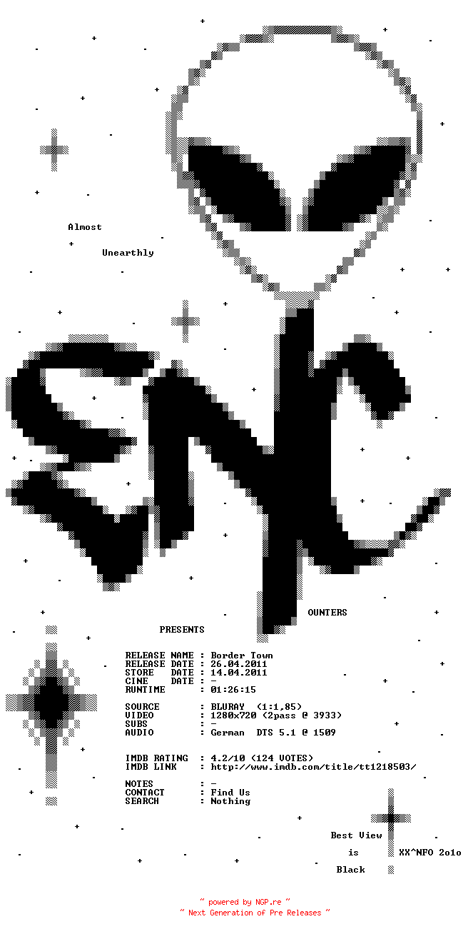 NFO for the release Border.Town.2009.German.720p.BluRay.x264-ENCOUNTERS by ENCOUNTERS