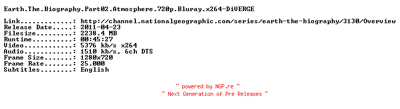 NFO for the release Earth.The.Biography.Part02.Atmosphere.720p.Bluray.x264-DiVERGE by DiVERGE