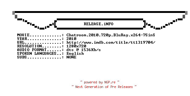 NFO for the release Chatroom.2010.720p.BluRay.x264-7SinS by 7SinS