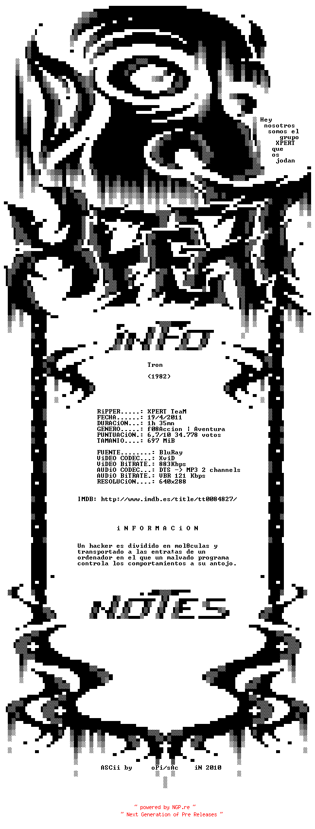 NFO for the release Tron.1982.SPANiSH.BDRip.XViD-XPERT by XPERT