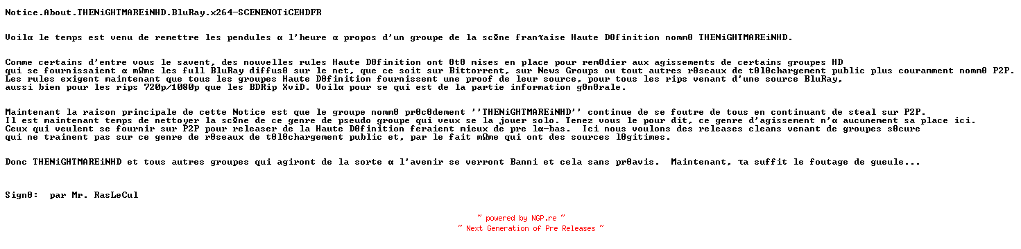 NFO for the release Notice.About.THENiGHTMAREiNHD.BluRay.x264-SCENENOTiCEHDFR by SCENENOTiCEHDFR