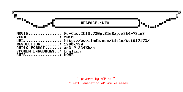 NFO for the release Re-Cut.2010.720p.BluRay.x264-7SinS by 7SinS