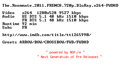 NFO for the release The.Roommate.2011.FRENCH.720p.BluRay.x264-FWDHD by FWDHD