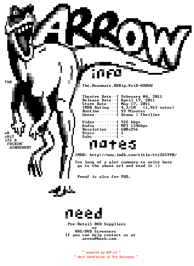 NFO for the release The.Roommate.BDRip.XviD-ARROW by ARROW
