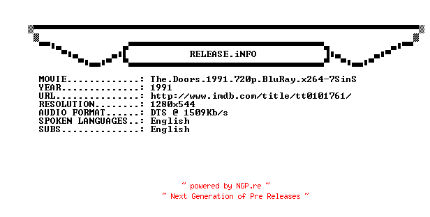 NFO for the release The.Doors.1991.720p.BluRay.x264-7SinS by 7SinS