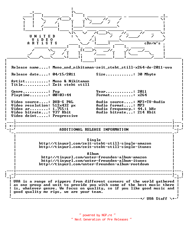 NFO for the release Mono_und_nikitaman-zeit_steht_still-x264-de-2011-uva by uva