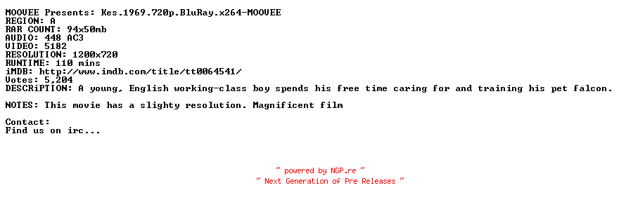NFO for the release Kes.1969.720p.BluRay.x264-MOOVEE by MOOVEE