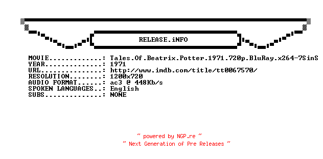 NFO for the release Tales.Of.Beatrix.Potter.1971.720p.BluRay.x264-7SinS by 7SinS