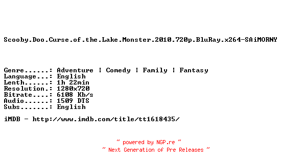 NFO for the release Scooby.Doo.Curse.of.the.Lake.Monster.2010.720p.BluRay.x264-SAiMORNY by SAiMORNY