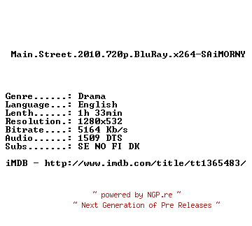 NFO for the release Main.Street.2010.720p.BluRay.x264-SAiMORNY by SAiMORNY
