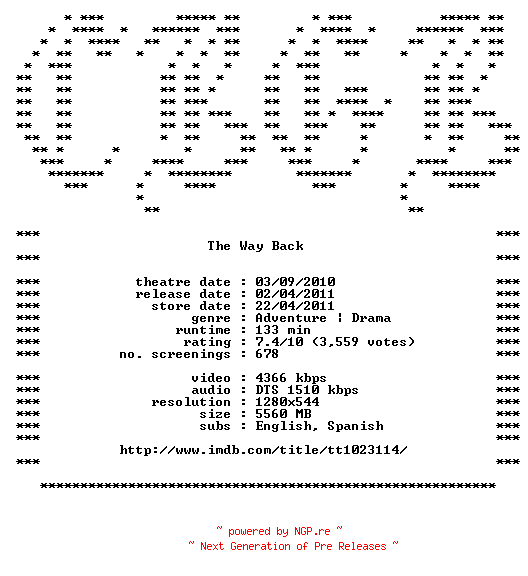 NFO for the release The.Way.Back.720p.Bluray.x264-CBGB by CBGB