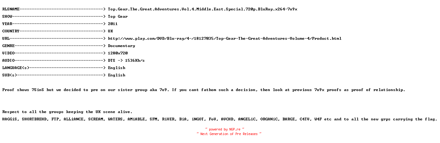 NFO for the release Top.Gear.The.Great.Adventures.Vol.4.Middle.East.Special.720p.BluRay.x264-7o9x by 7o9x