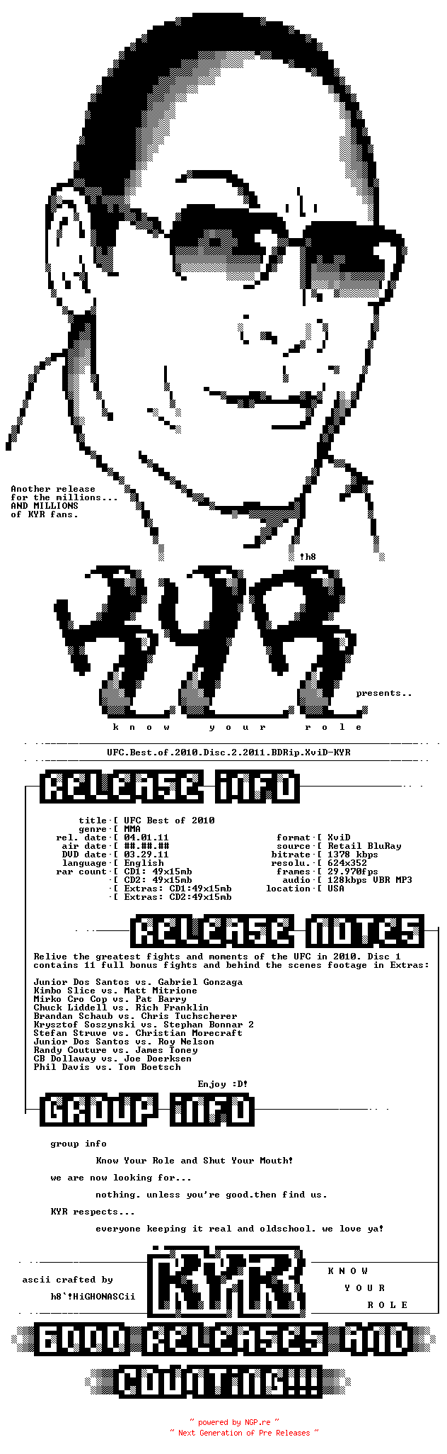 NFO for the release UFC.Best.of.2010.Disc.2.2011.BDRip.XviD-KYR by KYR