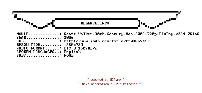 NFO for the release Scott.Walker.30th.Century.Man.2006.720p.BluRay.x264-7SinS by 7SinS