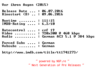 NFO for the release Vor.ihren.Augen.German.2015.AC3.BDRip.x264-COiNCiDENCE by COiNCiDENCE