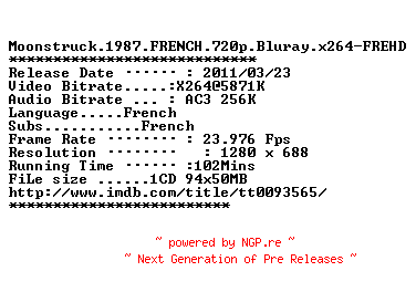 NFO for the release Moonstruck.1987.FRENCH.720p.Bluray.x264-FREHD by FREHD