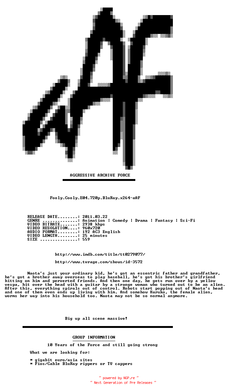 NFO for the release Fooly.Cooly.E04.720p.BluRay.x264-aAF by aAF