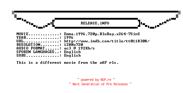 NFO for the release Emma.1996.720p.BluRay.x264-7SinS by 7SinS