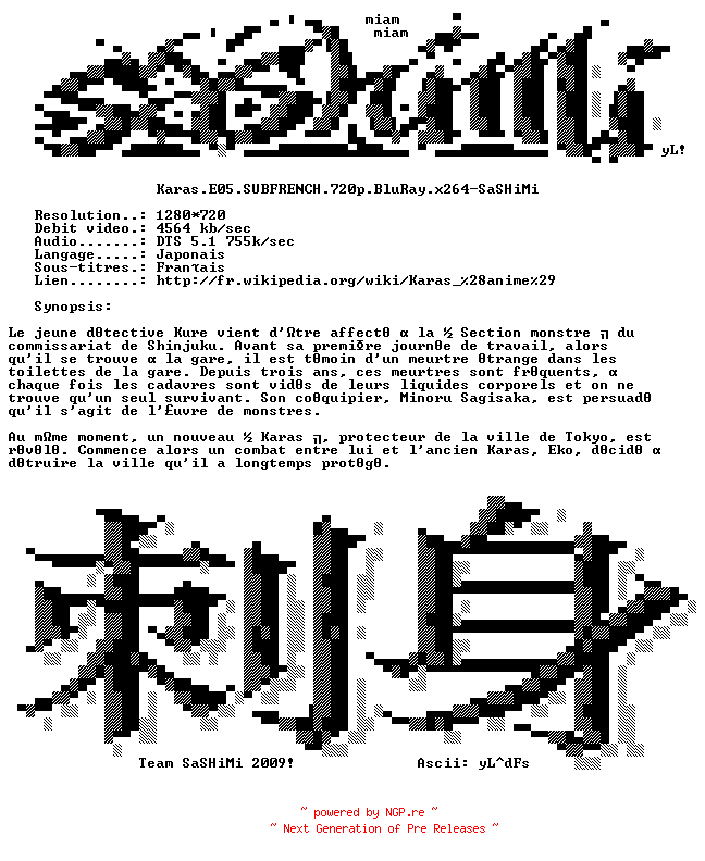NFO for the release Karas.E05.SUBFRENCH.BluRay.x264-SaSHiMi by SaSHiMi