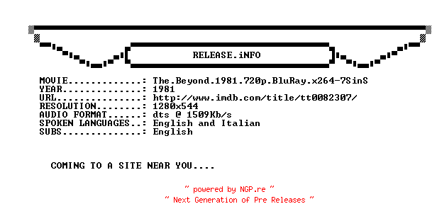 NFO for the release The.Beyond.1981.720p.BluRay.x264-7SinS by 7SinS