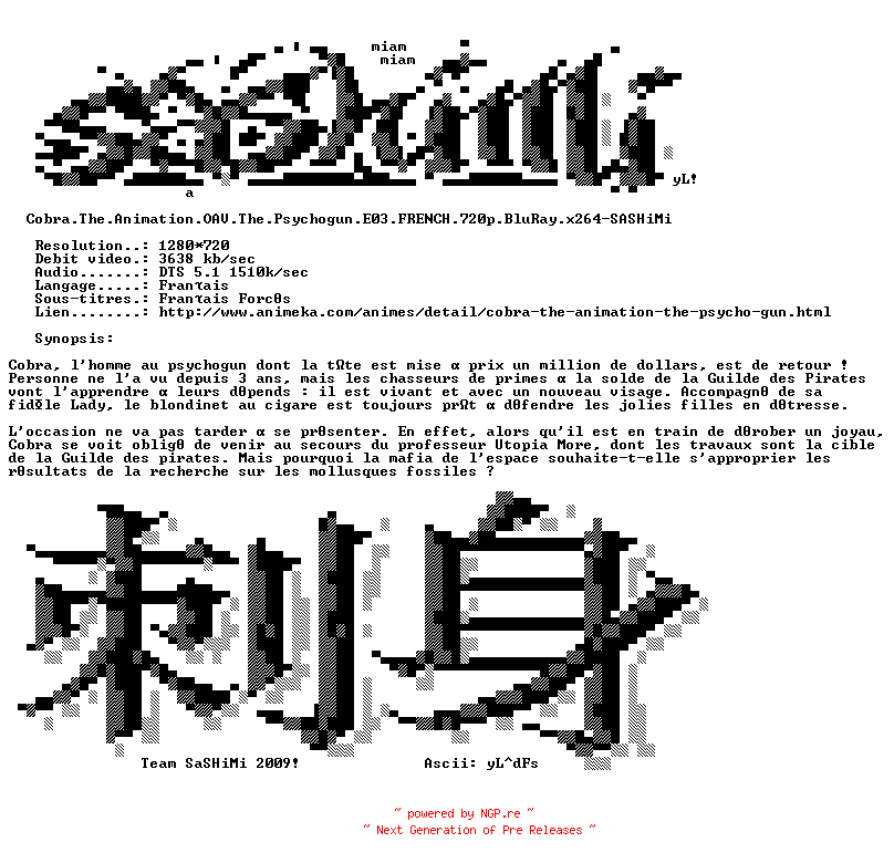NFO for the release Cobra.The.Animation.OAV.The.Psychogun.E03.FRENCH.720p.BluRay.x264-SASHiMi by SASHiMi