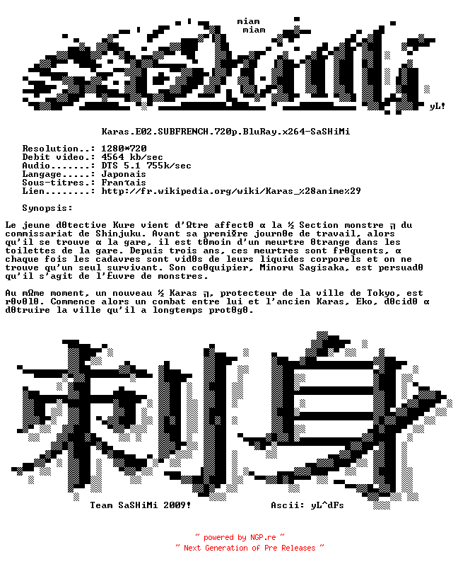 NFO for the release Karas.E02.SUBFRENCH.720p.BluRay.x264-SaSHiMi by SaSHiMi