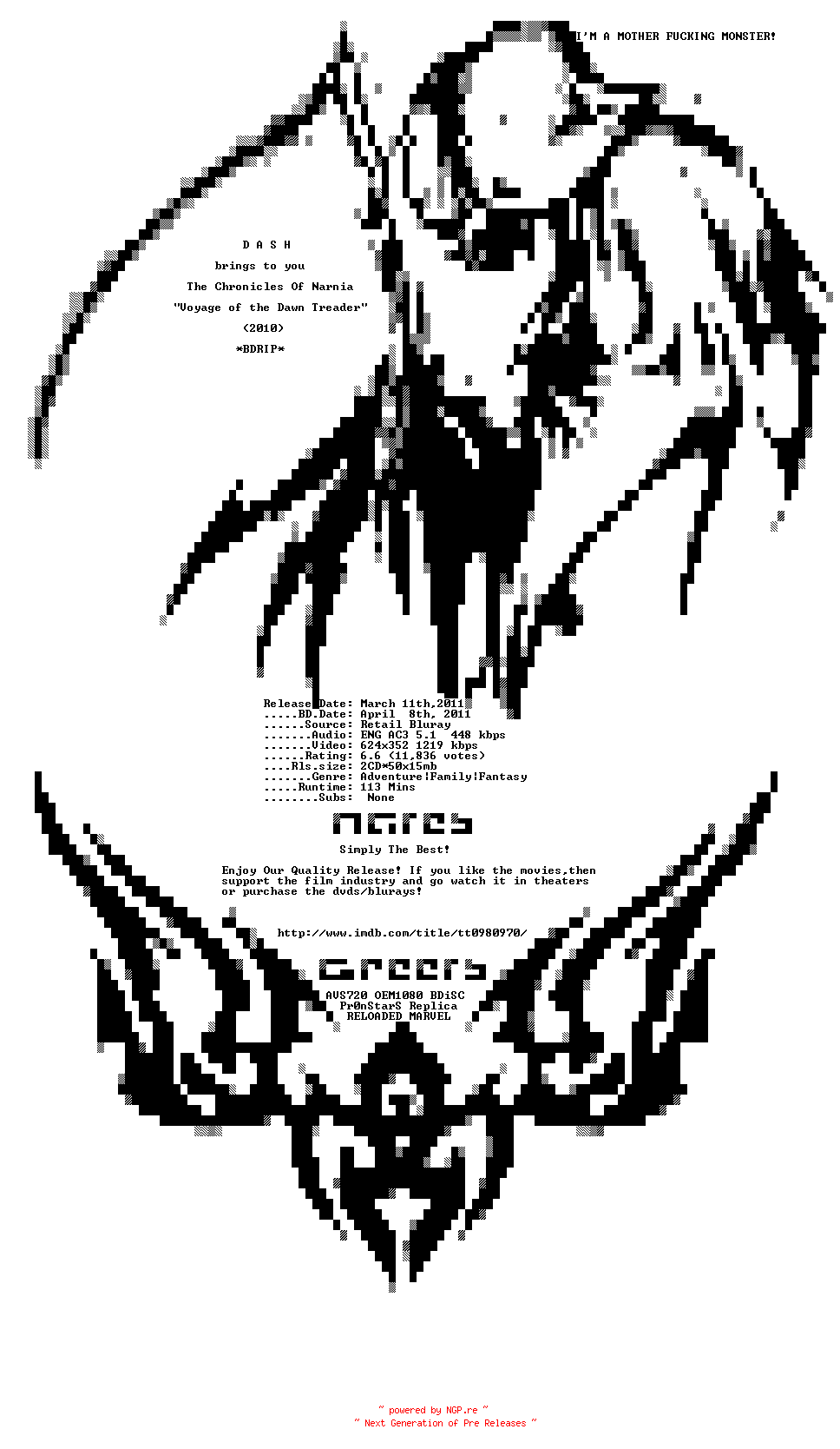 NFO for the release The.Chronicles.Of.Narnia.The.Voyage.Of.The.Dawn.Treader.BDRip.XviD-DASH by DASH