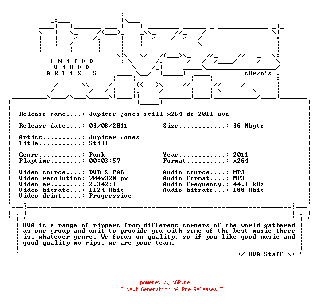 NFO for the release Jupiter_jones-still-x264-de-2011-uva by uva