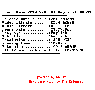 NFO for the release Black.Swan.2010.720p.BluRay.x264-AVS720 by AVS720
