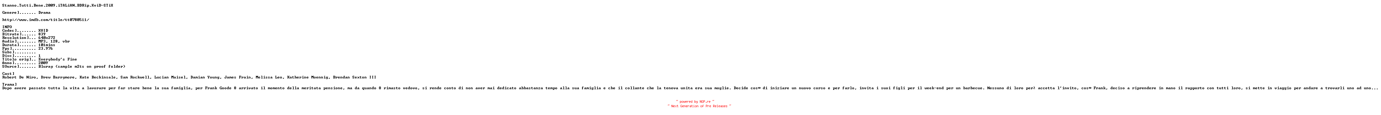 NFO for the release Stanno.Tutti.Bene.2009.iTALiAN.BDRip.XviD-STiX by STiX