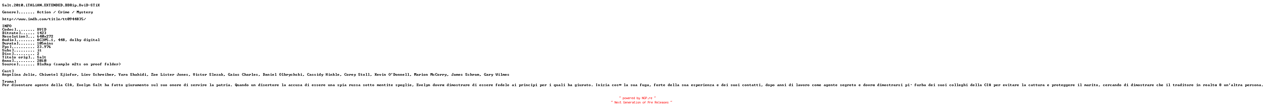 NFO for the release Salt.2010.iTALiAN.EXTENDED.BDRip.XviD-STiX by STiX