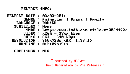 NFO for the release Bambi.1942.DANiSH.720p.BluRay.x264-GALORE by GALORE