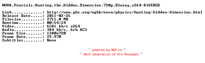 NFO for the release NOVA.Fractals.Hunting.the.Hidden.Dimension.720p.Bluray.x264-DiVERGE by DiVERGE