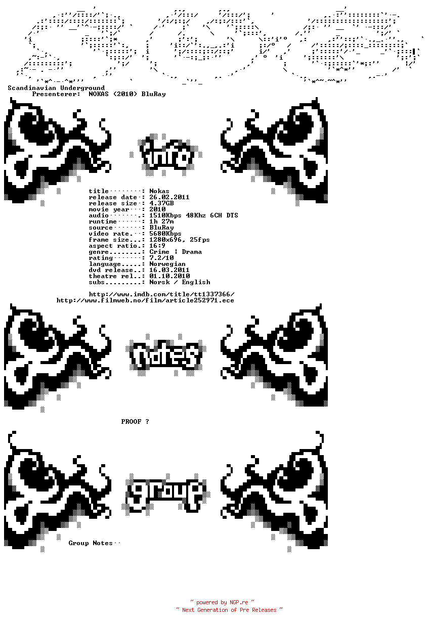 NFO for the release Nokas.2010.BluRay.720p.x264-SUG by SUG