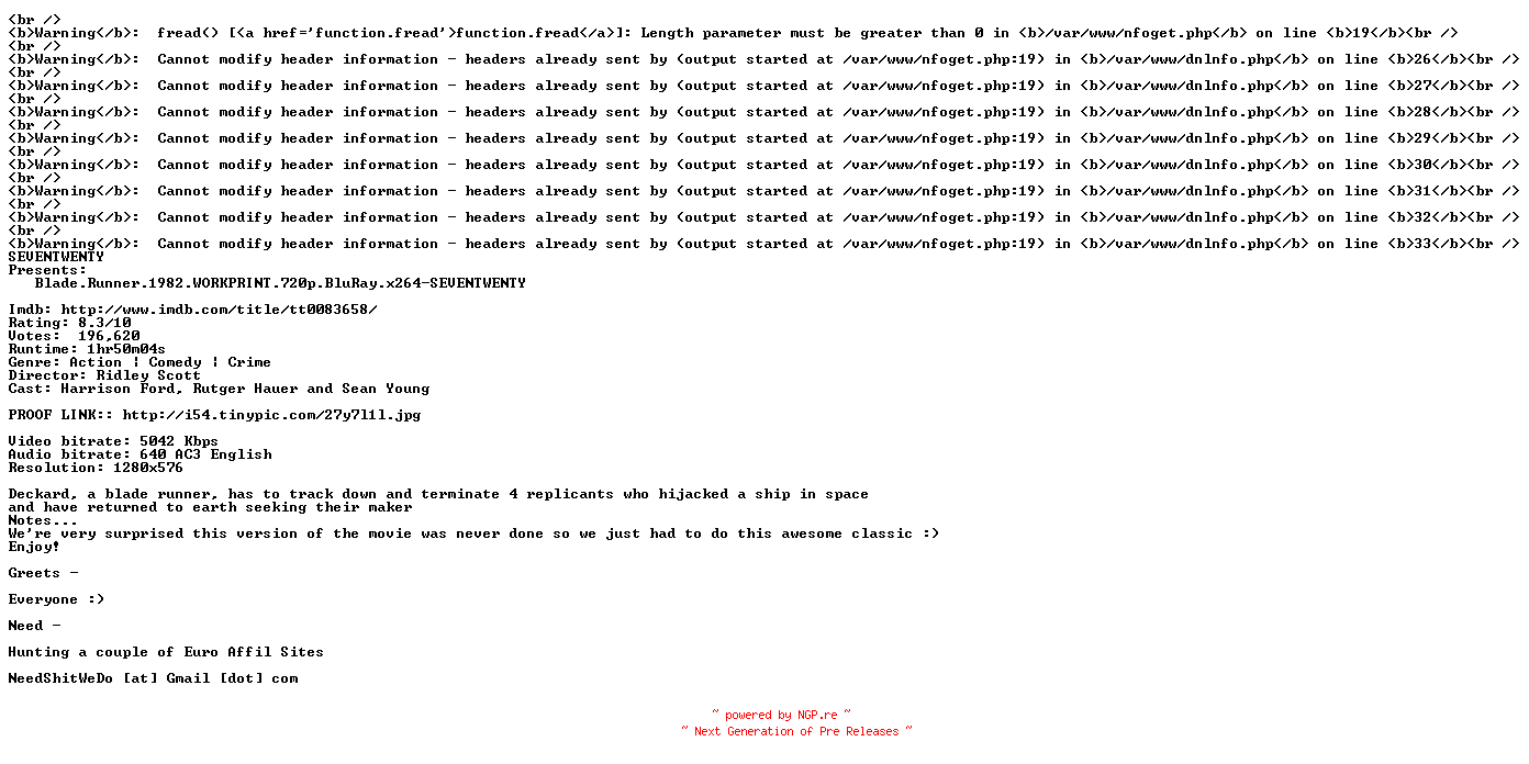 NFO for the release Blade.Runner.1982.WORKPRINT.720p.BluRay.x264-SEVENTWENTY by SEVENTWENTY