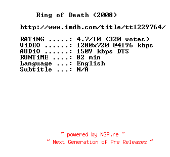 NFO for the release Ring.of.Death.2008.720p.BluRay.x264-MELiTE by MELiTE
