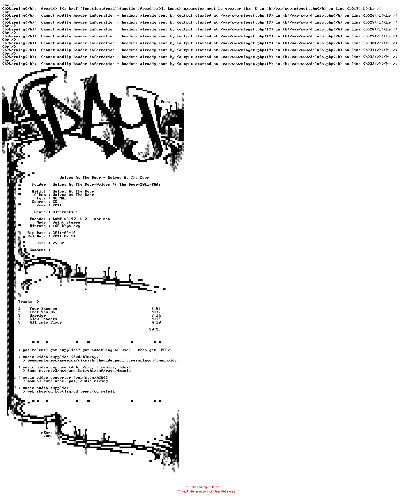 NFO for the release Wolves_At_The_Door-Wolves_At_The_Door-2011-FRAY by FRAY